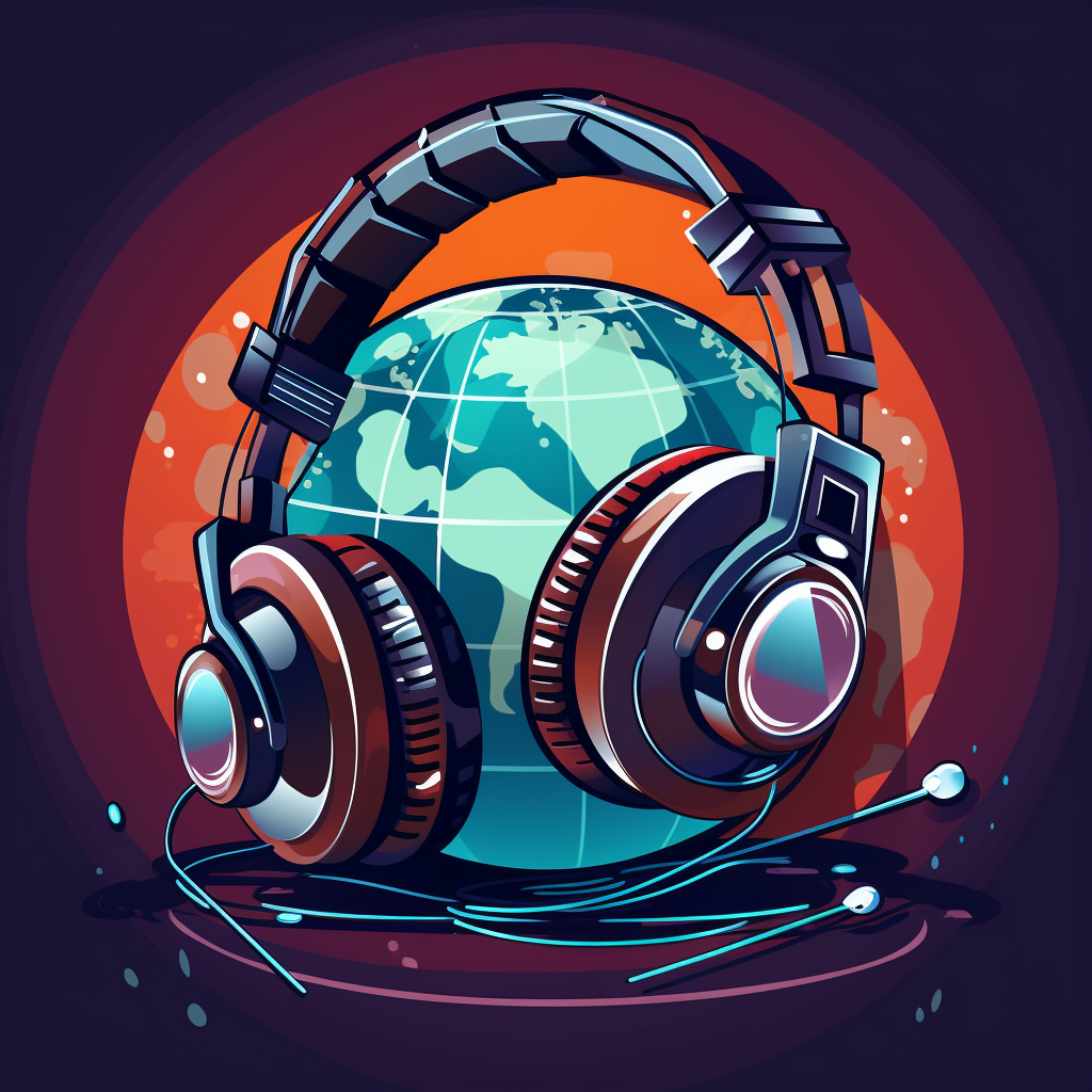 Headphones encapsuling earth to illustrate the podcasting world