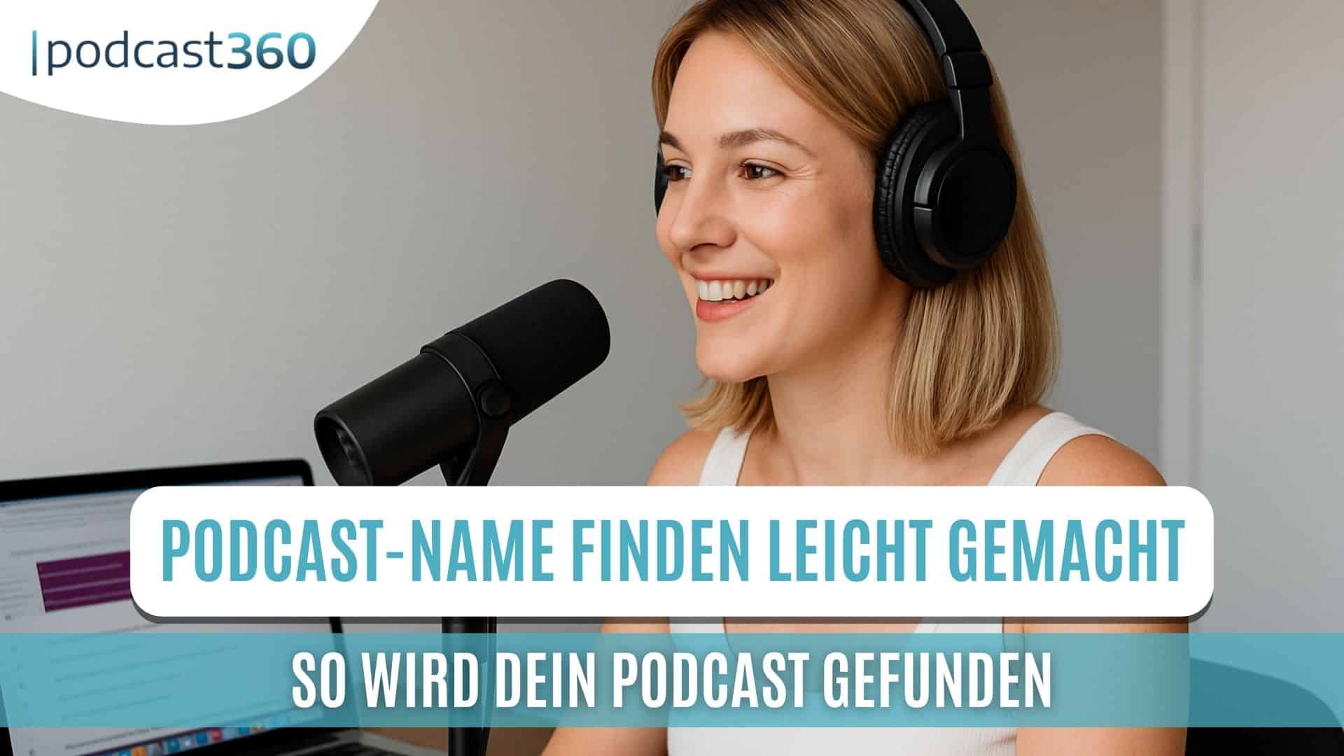 Lächelnde Frau mit Kopfhörern spricht in ein Mikrofon.