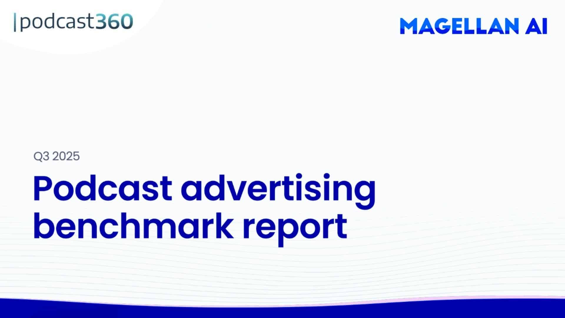 Deckblatt mit dem Titel "Podcast-Werbe-Benchmark-Bericht Q3 2025" mit Logos von Magellan AI und podcast360.