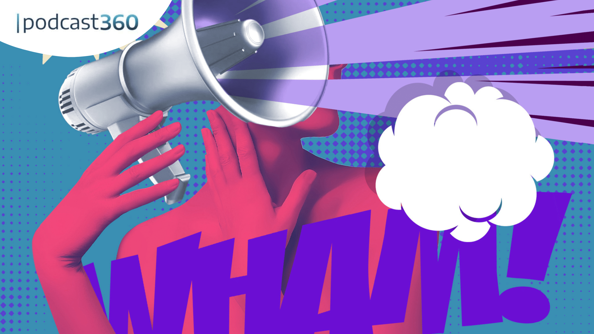 Eine rote Figur hält ein Megaphon mit der Aufschrift