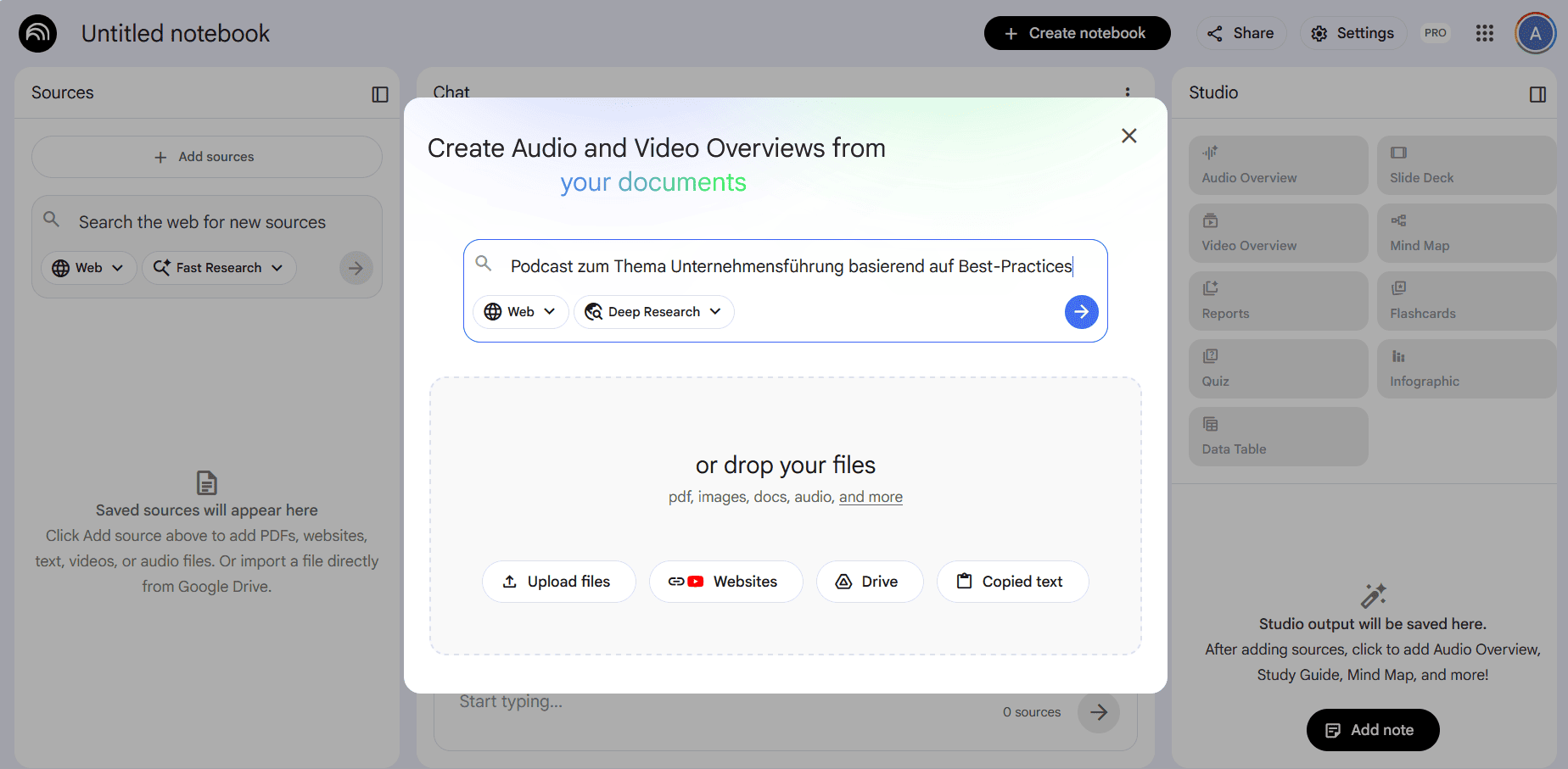 Google NotebookLM: Quellen hochladen und Audio Overview erstellen
